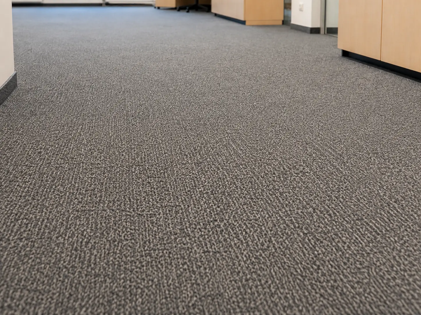 Nahaufnahme von sauberem Teppichboden nach Spezialreinigung in einem Büro in Rostock